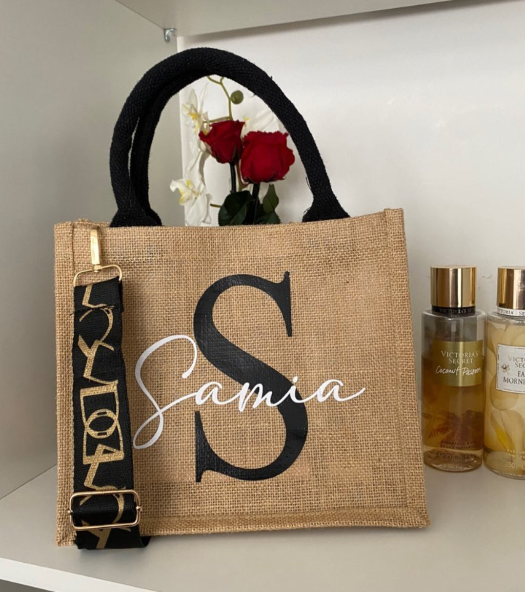 Sac en jute lanière noire