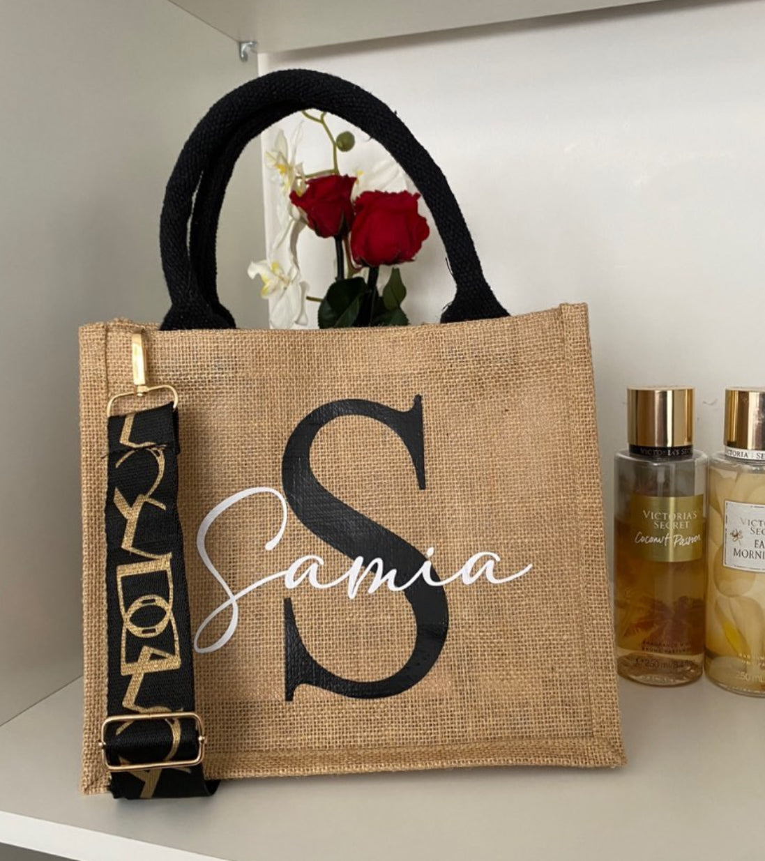 Sac en jute lanière noire